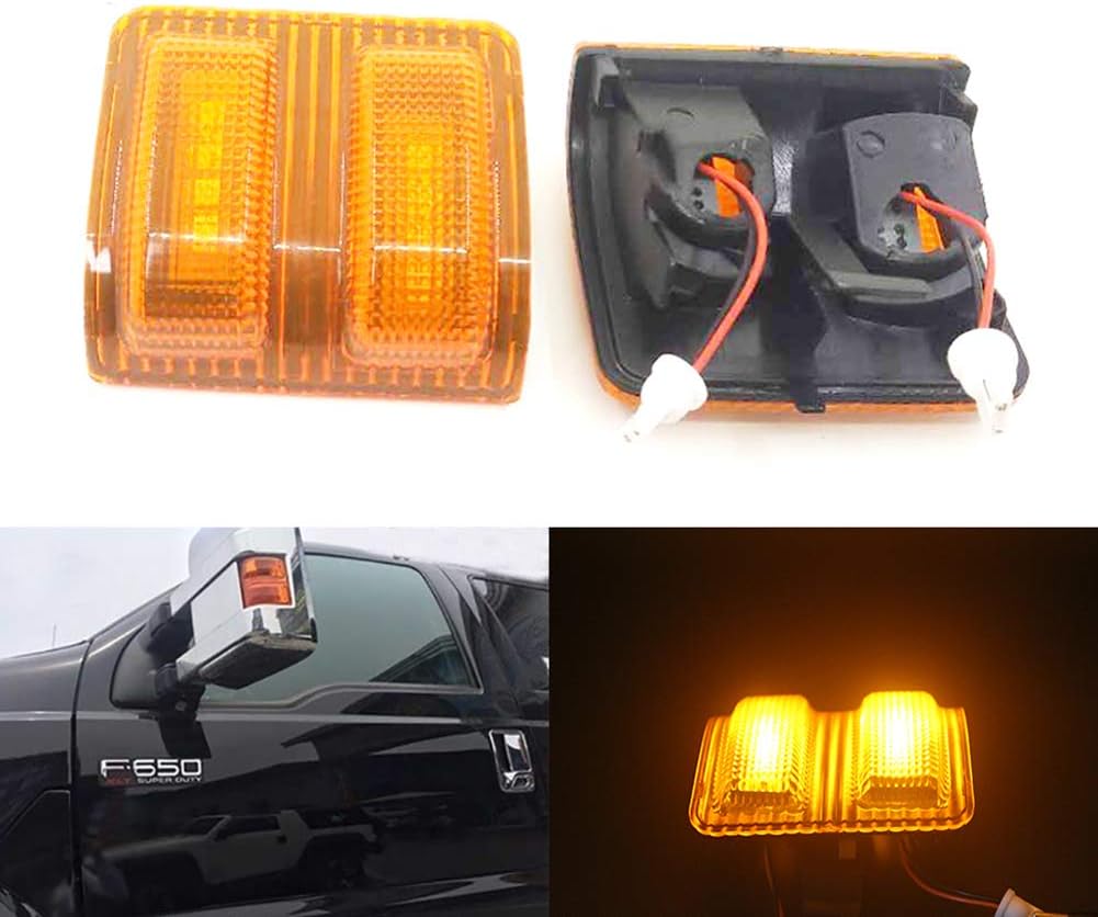 Xinctai 2PCS LED Side Mirror Marker Light Turn Signal Lamp for 2008 to 2016 Ford F250 F350 F450 F550 Super Duty Pickup Truck, Smoke Lens/Clear Lens (Yellow Original Lens)