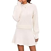 MakeMeChic Women's Sweater Skirt Sets 2 Piece Outfits Ribbed Knit Mock Neck Sweater Pullovers A Line Mini Skirt Set