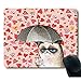 Funny Personality Mouse Pad Cat Holding Umbrella in Pink Heart Rain BackGround MousePad