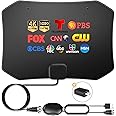 Digital TV Antenna, 380 Miles Indoor Amplifier Signal Booster Long Range HDTV Antenna Support 4K 1080P UHF VHF Free Local Channels with 13.4ft Coax Cable and USB Power Adapter