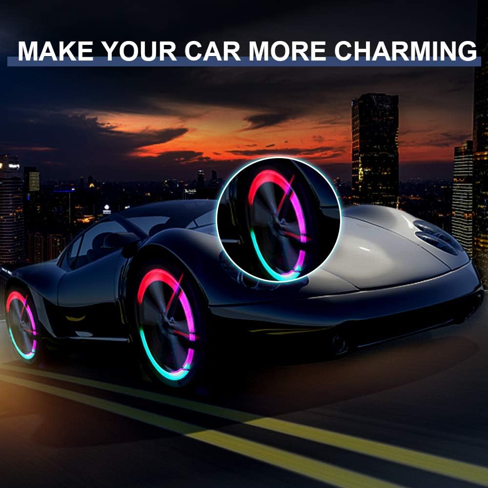 LED Wheel Lights Flashing Colorful - Led Flash Tyre Wheel Valve Cap Light Set for Car, Bike, Bicycle, Motorcycle, Tricycle, Golf Cart Tire, Motion Activated (4 Pcs): Automotive