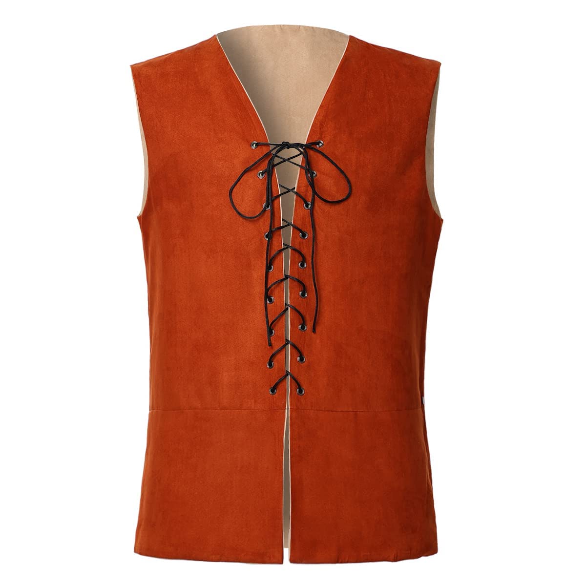 GRACEART Renaissance Men's Lace-Up Suede Leather Reversible Vest Medieval Pirate Gothic Waistcoat(Only Vest)