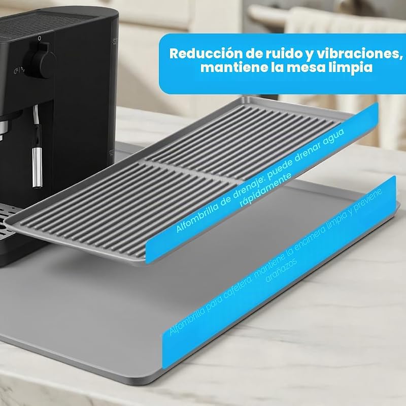 Tapete de Café de Silicona con Tapete de Secado– Antideslizante, Resistente al Calor, para Máquina de Café, Cocina y Bar Cocina (Gris) — foto 5 de 8