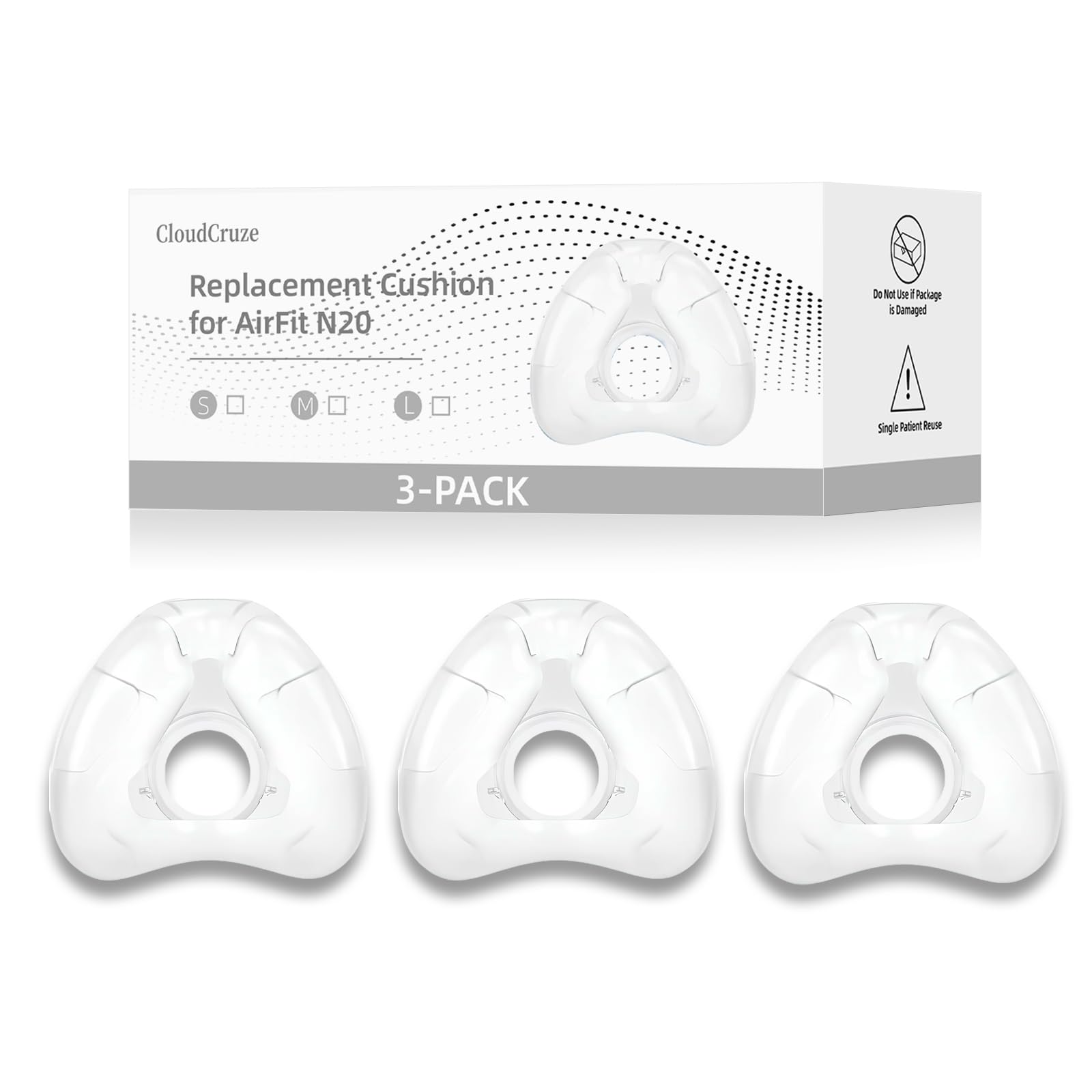View 1 of 3 Pack Replacement Nasal Cushion for ResMed AirFit N20, FSA &HSA Eligible, Compatible with Original Frame, Reliable Seal and Durable Replacement Supplies, Medium