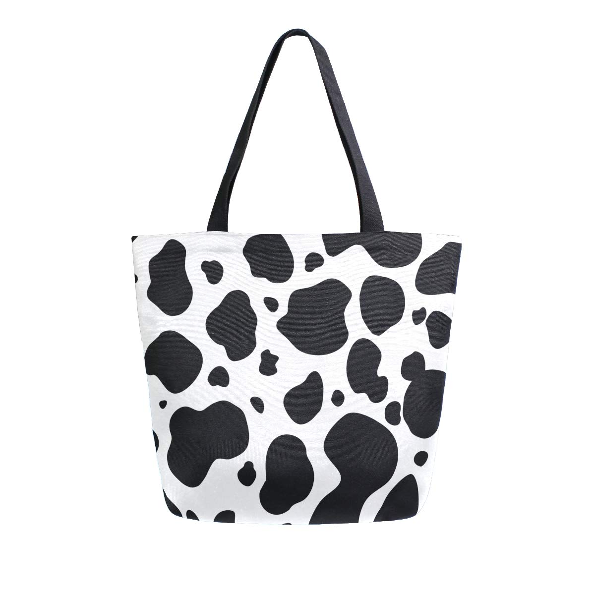 ZZXXB Cow Print Reusable Grocery Shopping Bag Heavy Duty Canvas Tote Bag Large Collapsible Washable Handbag Shoulder for Women