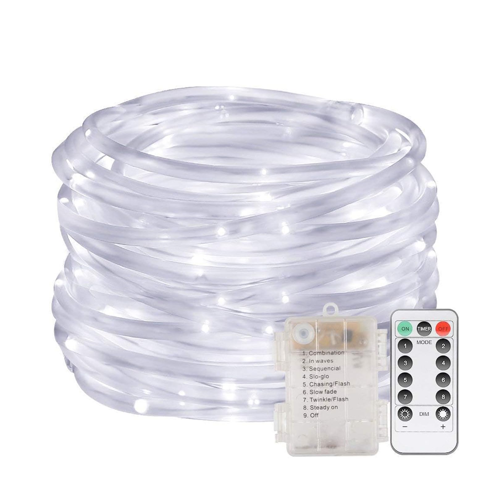 AVEKI LED Rope Lights, 33 ft 100 LED Battery Operated Tube String Lights with Remote Control & 8 Modes, Waterproof LED Fairy Lights Decoration for Indoor Outdoor Garden Wedding