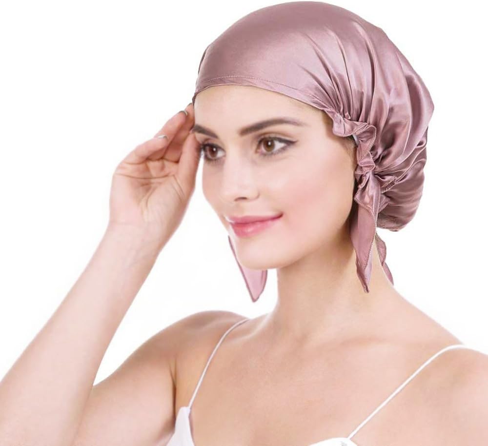Emmet Mulberry Silk Night Sleep Cap Bonnet for Hair Loss Women Sleeping Hat 19 Momme Soft with Adjustable Elastic Ribbon