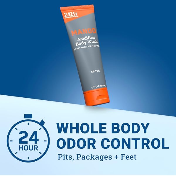 MANDO ODOR SHIELD BODY WASH – 24 HOUR CONTROL – REMOVES ODOR BETTER THAN SOAP – SLS FREE, PARABEN FREE, SKIN SAFE – 8.5 OUNCE (PACK OF 2) (MT FUJI)