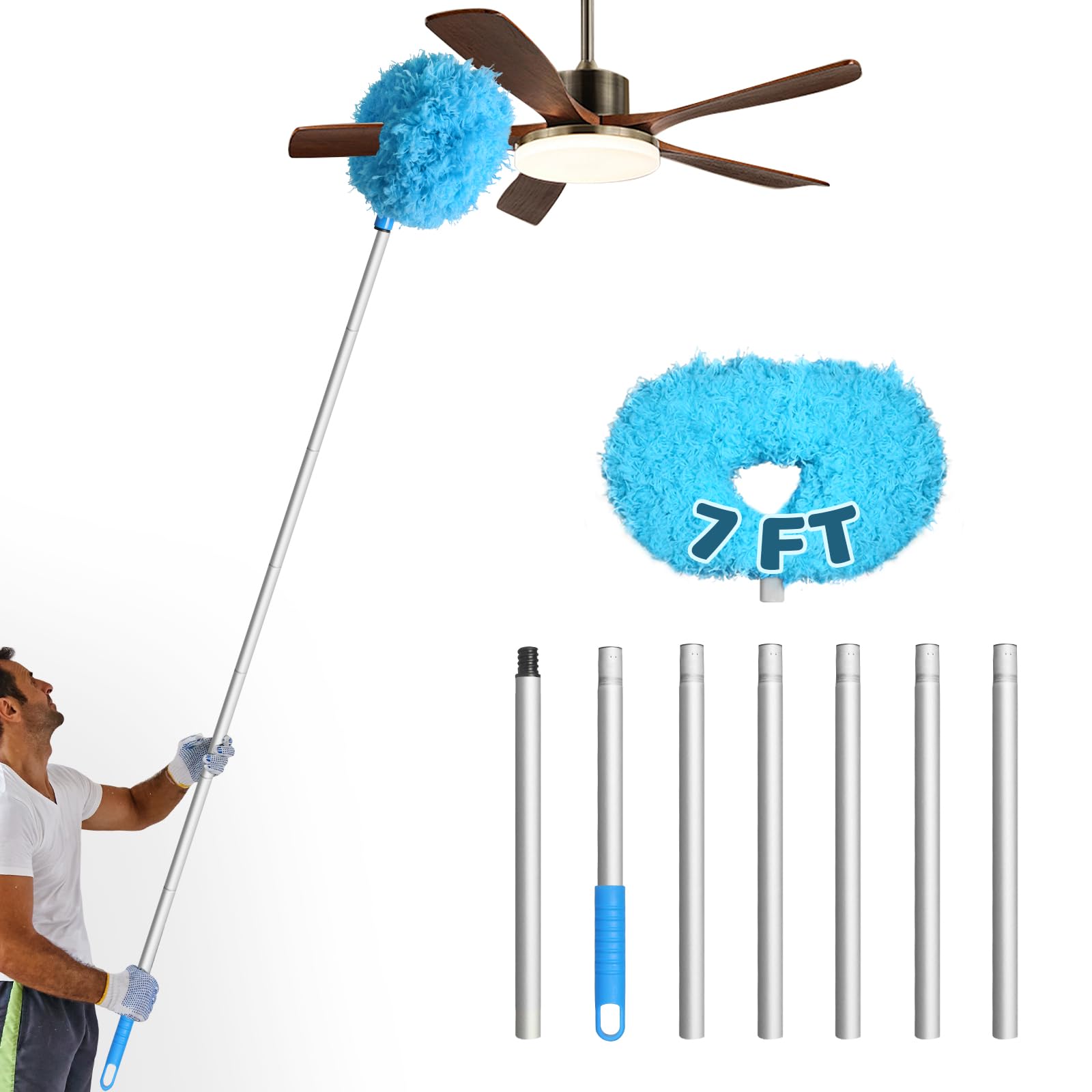 Photo 1 of Storystore Ceiling Fan Cleaner Duster with Extension Pole, Adjustable from 13 to 84 Inches, Removable Fan Blade Cleaner (Blue-7FT)
