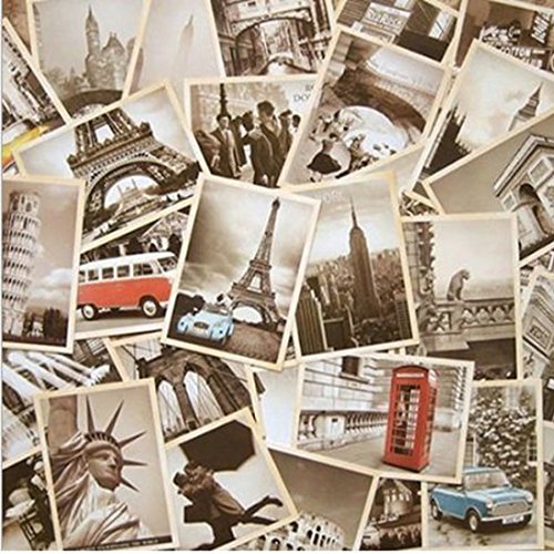 Flyusa 32 Pcs 1 Set Retro Vintage Old International Landmarks Travel Postcards for Worth Collecting or Fun collection