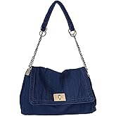 KlaOYer Denim Shoulder Bag for Women Jean Tote Bag Adjustable Chain Strap Crossbody Bags Y2k Trendy Hobo Purse Handbag