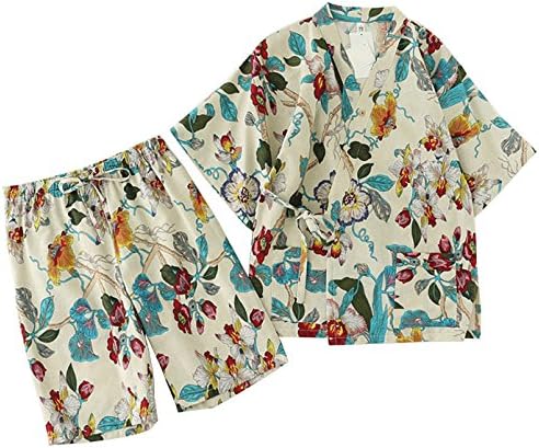 スゴフィ Sgfy レディース 甚平 じんべい かわいい パジャマ 部屋着 女性 爽やか 半袖 花柄 上下2点セット イエロー ベージュ