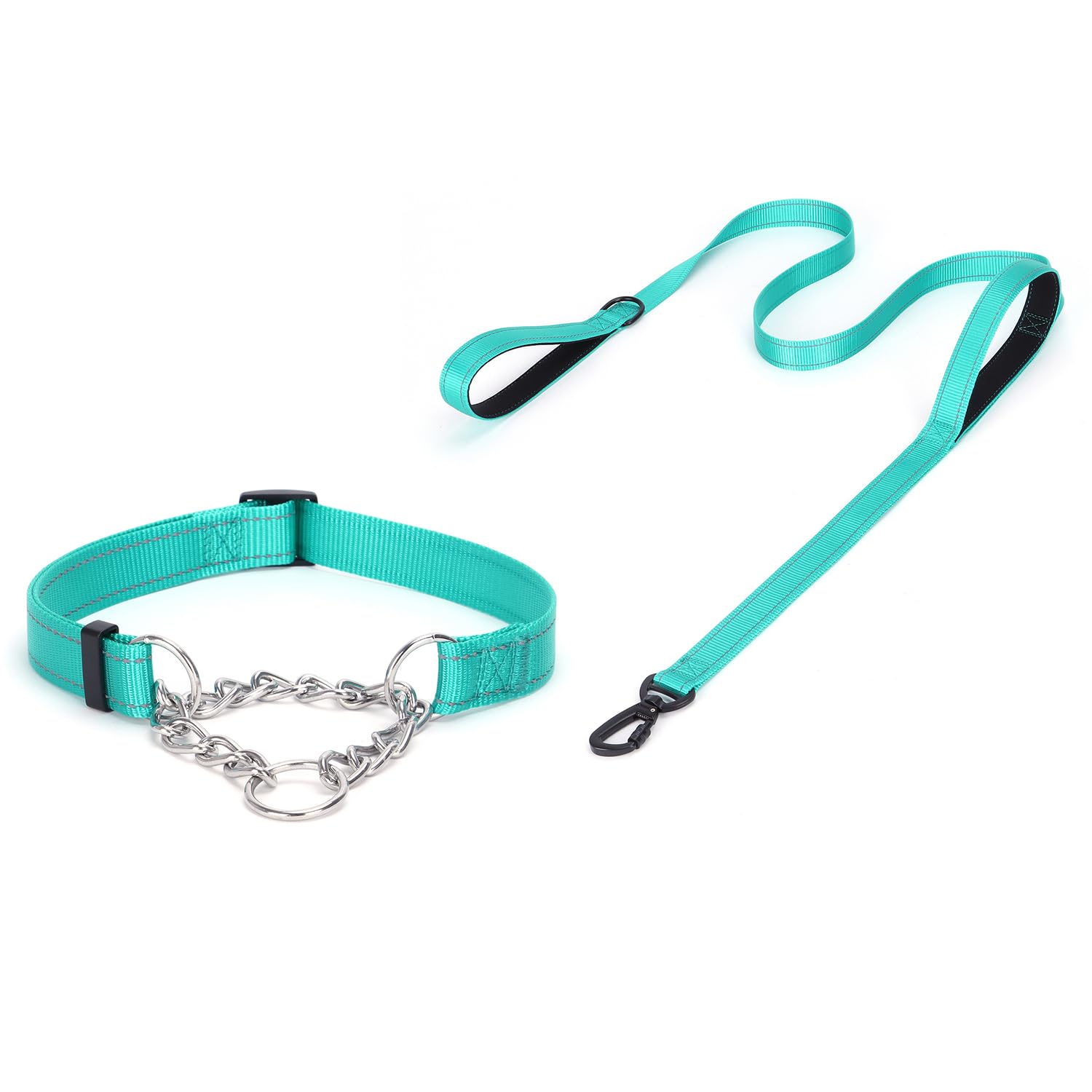 haoyueer Martingale Dog Collar, Stainless Steel Chain, Martingale Collar with Reflective, Adjustable for Medium Large Dogs (Teal Set, S)