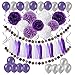 Cocodeko DIY Paper Pom Poms with Tissue Paper Tassel, Polka Dot Garland, Hanging Swirl Decorations and Balloon Kit for Birthday Wedding Showers Party Decorations - Purple