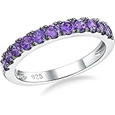 AGRULE Bezel Set Birthstone Wedding Band 14K Gold Sterling Silver Stackable Half Eternity Band Rings 2.5mm Wide Ruby/Amethyst/Sapphire/Emerald Green/Aquamarine Ring for Women, Send Gift Box