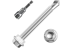 Wensilon (100Pcs) #10×2" Hex Washer Head Self Drilling Screws, 410 Stainless Steel Metal SheetScrews，TEK Screws, Sheet Metal Self Tapping Screws