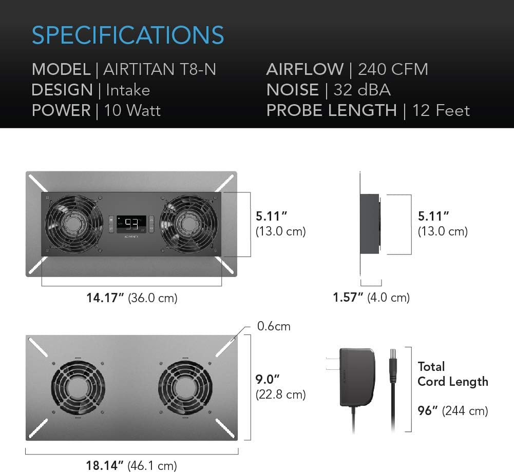 AC Infinity AIRTITAN T8-N, Crawlspace Basement Ventilator Fan, with Temperature and Dehumidistat Controller, IP-44 Rated, Intake: Kitchen & Dining