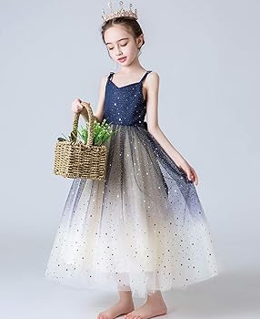 Amazon 子供 ドレス ロングドレス 結婚式 ジュニア 女の子ワンピース ピアノ 発表会 パーディー 演奏会 フォーマル フラワードレス 誕生日 お呼ばれ 110cm ネイビー 星柄 フォーマル 通販