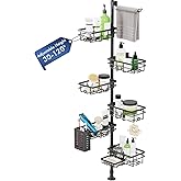 Shower Caddy Organizer Tension Pole, Rustproof 6-Pack Corner Shelf with 30-120 Inch Adjustable Shower Rack for Inside Shower, Extra Towel Bar & Soap Dish for Bathroom Organizers and Storage, Black