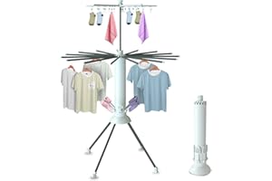 GSMFS 3 Tier Foldable Portable Laundry Drying Rack with 4 Pulleys, Made of Aluminum Alloy Material,Clothing Drying Rack Rotatable Holder for Indoor Outdoor Space Saving