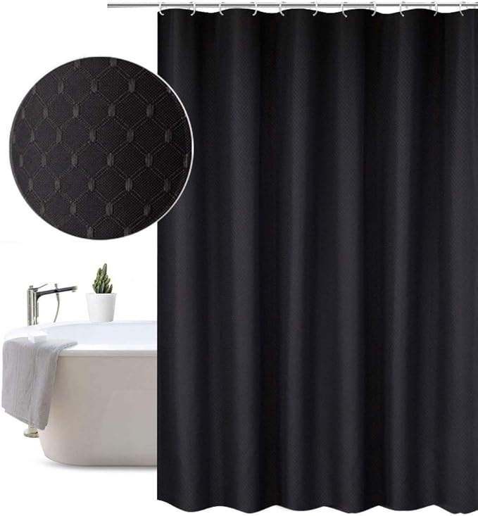 Extra Long Wide Shower Curtain 200 x 210cm drop,Solid Dark Grey Waffle Pattern Shower Curtains
