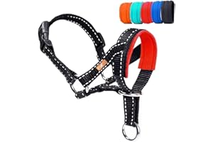 WINTCHUK Dog Head Collar with Reflective Fabric, Adjustable Dog Head Harness to Prevent Pulling for Small Medium and Large Dogs(L, Red)