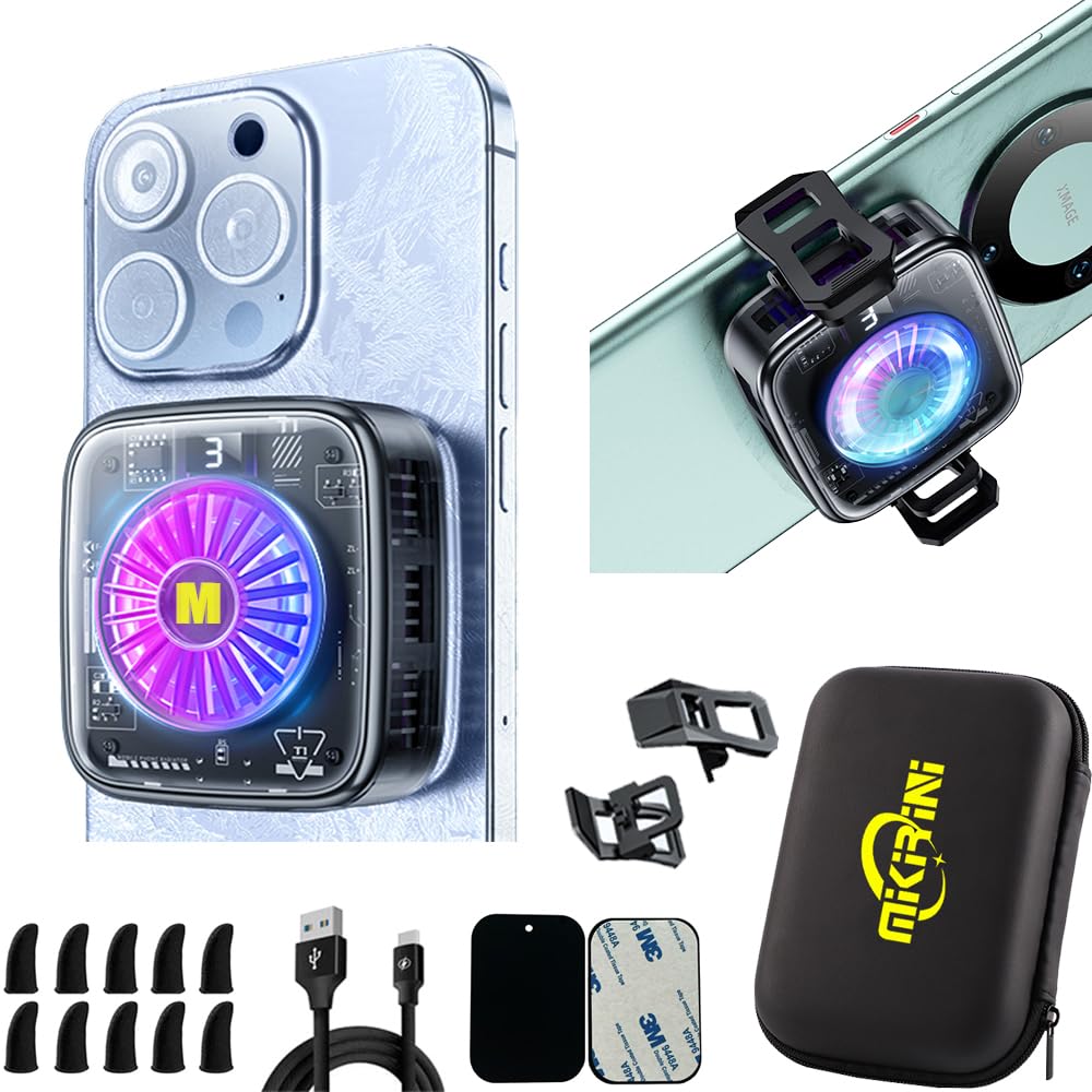 Photo 1 of 15 in 1 Magnetic Phone Cooler Pro w/RGB LEDs, Detachable Grip, Thermostatic Cooling Fan for iPhone MagSafe/Android/iPad -Gaming/Streaming/Photography (Black Frame)