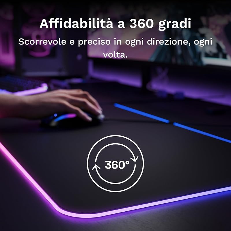 Gaming Musmatta GMP 2 GLED Large Extended – 2-Zones RGB-belysning, InfiniGlow sömlös kant, Premium tygyta, Halkfri gummibas – 915 mm×280 mm×3 mm – extra stor skrivbordsmatta