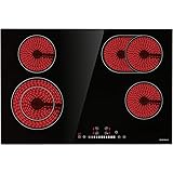 Electric Cooktop, ECOTOUCH Radiant Cooktop 4 Burner Smoothtop Electric Cooktop 30" Built in Electric Stove Top, 240V CRAH774B