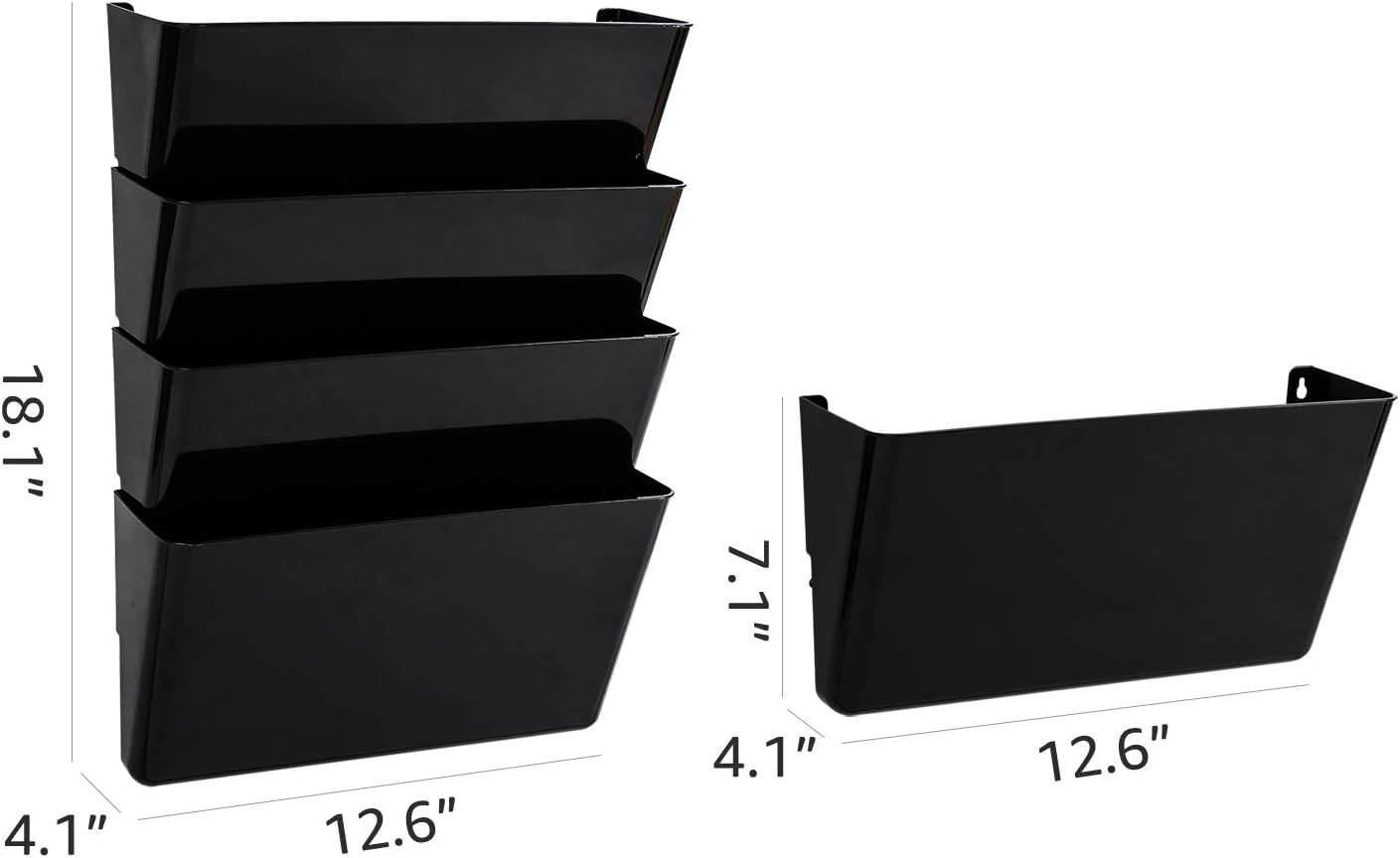  Basics Expandable Wall Pockets, Letter, Black, 4-Pocket : Office Products