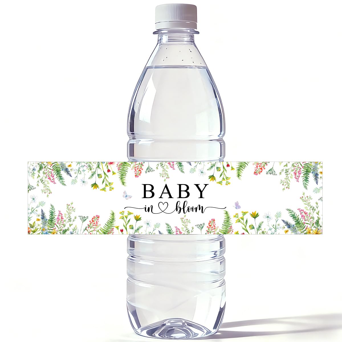 Photo 1 of 100PCS Water Bottle Labels Baby Shower Decor Baby in Bloom Stickers Flower Water Bottle Label for Birthday Babyshower Welcome Party