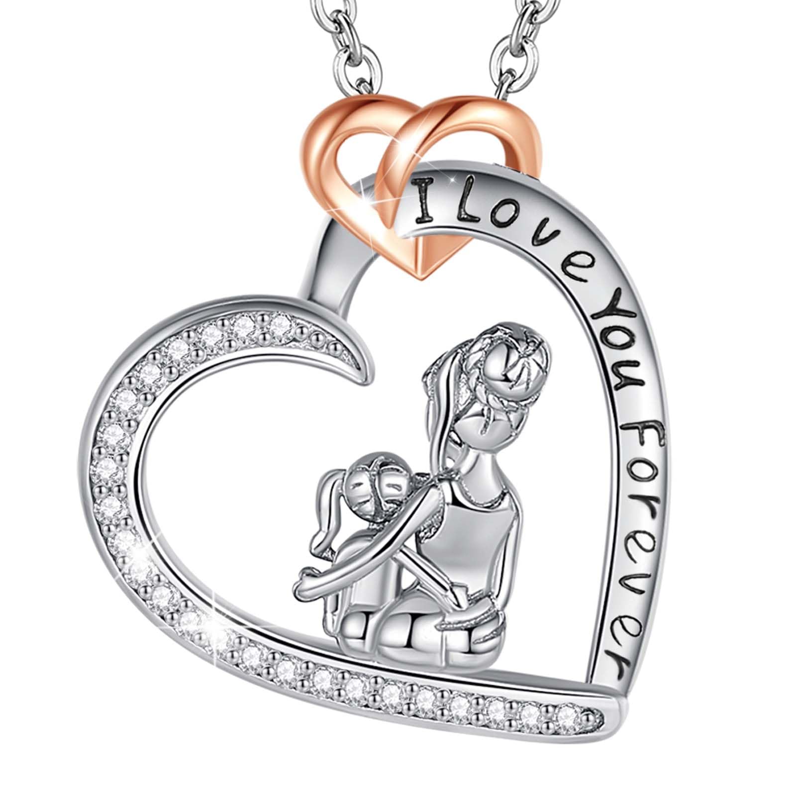 INFUSEU Necklace for Mother, 925 Sterling Silver Heart Pendant Jewellery for Mum Mothers Day Gifts for Women — image 1