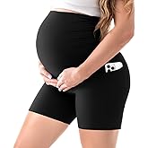 Walifrey Women's Maternity Shorts with Pockets Over The Belly,Pregnancy Yoga Pants Activewear Biker Shorts Casual