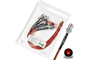 Chanzon 5 pcs 8mm Panel Mount + 5mm LED Colored Orange Pilot Diode Light (Diffused Round Lens) 12V Universal Flush Mount Dash Board Indicator Panel Socket Lights Bulb Lamp for Cars Boats