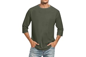 Men's 3/4 Sleeve Shirt Solid Color Crew Neck Baseball T-Shirts Casual Athletic Fit Tees Training Workout Shirt