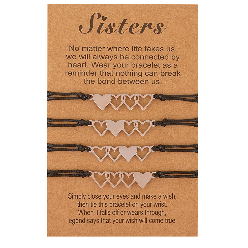 AMOR SPES 3 Pcs Handmade Sister Wish Bracelets Heart Charm Matching Bracelets With Card Big Middle Little Sisters Bracelet Friendship Bracelet BFF Gift Best Friend Forever (C)