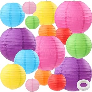 ZJHAI 16 Packs Colorful Paper Lanterns Multi-Color Hanging Paper Lanterns for Home Decoration, Wedding, Party Decoration (4 Inches, 6 Inches, 8 Inches, 10 Inches)