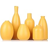 Yellow Ceramic Bud Vases Set of 6, Mini Vases for Farmhouse Mantel, Shelf & Fireplace, Home Accents for Living Room, Entryway, Bathroom, Kitchen, Office, Bulk Table Decor