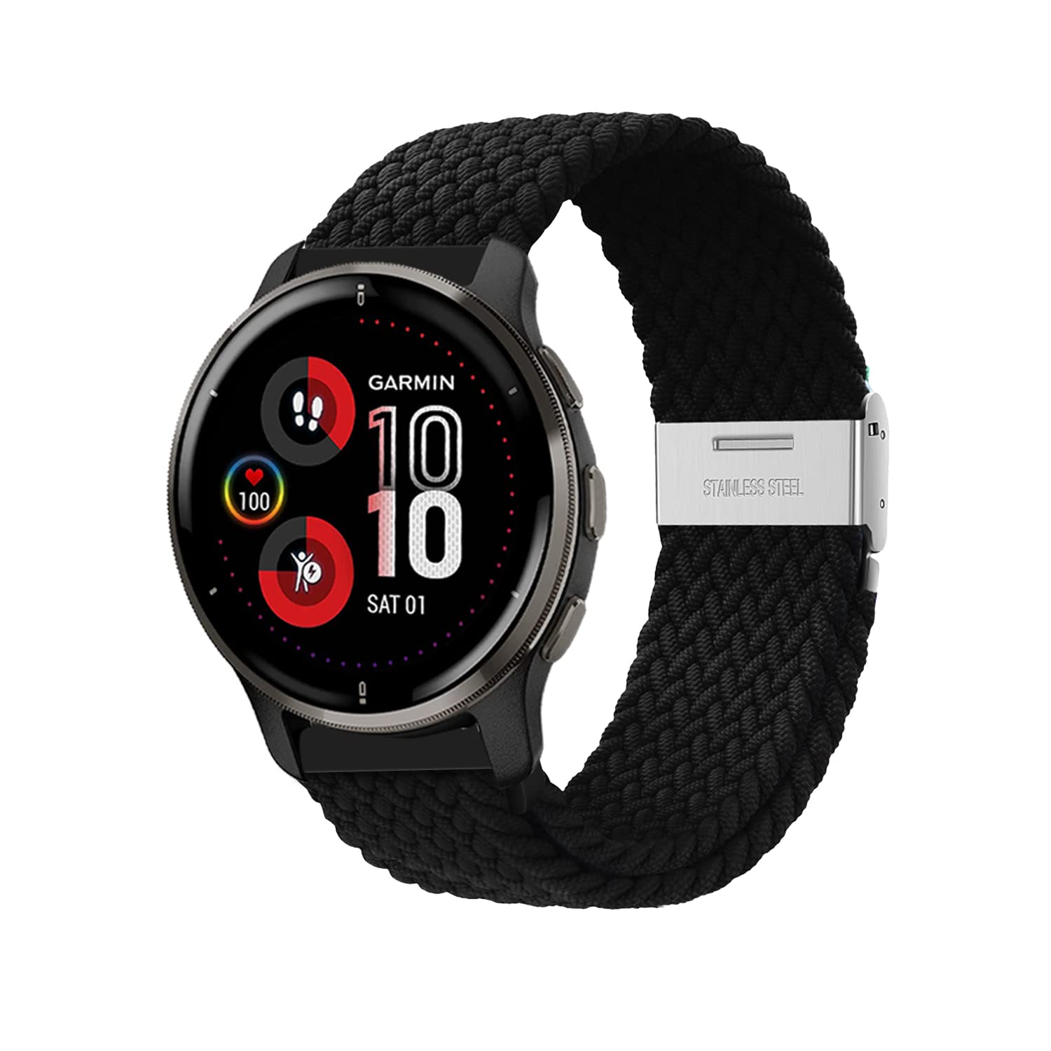 Niboow 20mm Strap for Garmin Venu Sq 2/Venu Sq 2 Music/Venu Sq/Venu Sq Music/Venu 2 Plus, Elastic Nylon Braided Watch Bands for Garmin Vivoactive 5/Vivoactive 3 Music/Forerunner 245 - Black