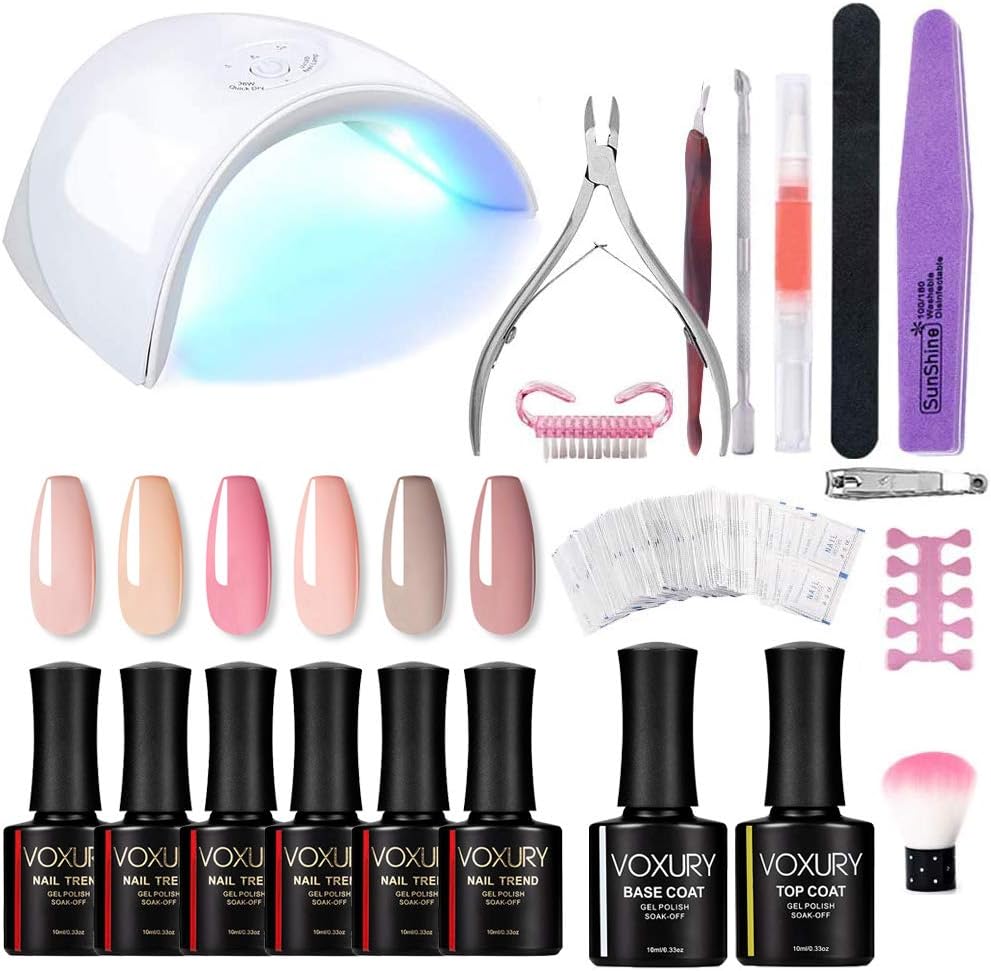 Gel Nail Polish Starter Kit,Speed Curing 36W Professional LED lamp, Soak Off UV Gel Polish Set Pink & Top and Base Coat,8PCS*10ml,Manicure Tools Salon Set
