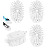 Lacuewa 4 Pack Brush Refill Heads for OXO Soap Dispensing Dish Brush, White | Replacement Scrubber Head with Built-In Scraper, Safe for Non-Stick Cookware, Sturdy Nylon Bristles, Easy Snap-On