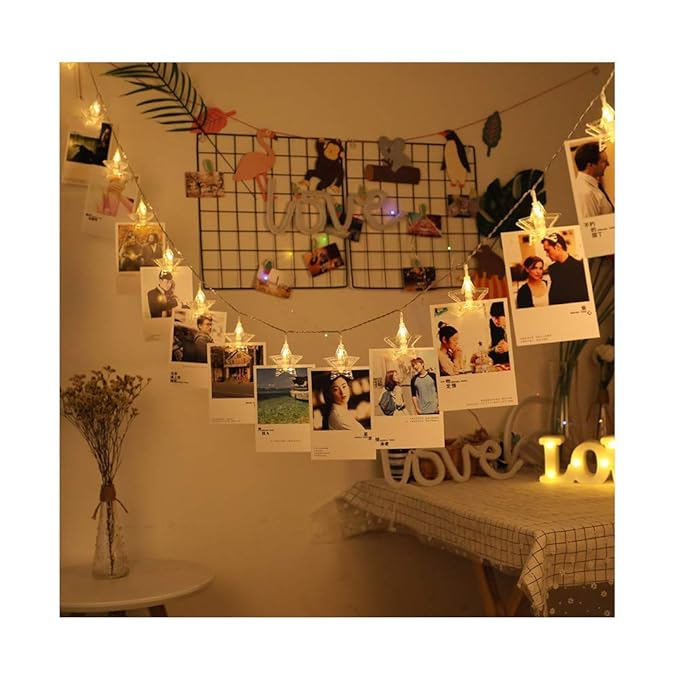KACOOL 20 LED Battery Operated Photo Clip String PVC Star Lights (Warm White, 3.2 m)