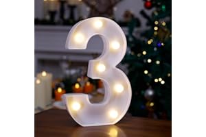 TRONSBOO LED Marquee Sign Light Up Letters, 26 Alphabet Light Up Letters Sign, Battery Powered LED Letter Lights for Night Light, Wedding, Birthday, Party, Holiday or Home Decor(Number 3, Warm White)