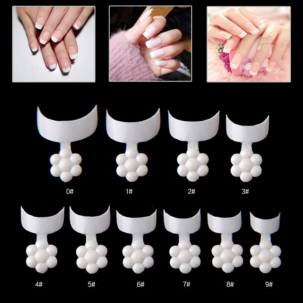 Mwoot 500 Pcs French Short False Nail Art Tips, Crescent Shape Acrylic Finger Sticker Extension Tool, 10 Sizes (White)