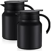 Ziliny 2 Pcs 34 oz Thermal Coffee Carafes for Keeping Hot/cold Stainless Steel Small Coffee Creamer Container Double Wall Vacuum Insulated Tea Pot Milk Beverage Dispenser for Party Home (Black)
