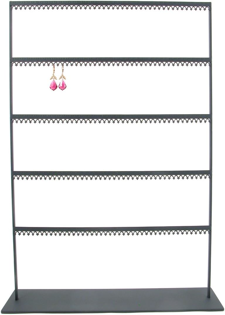wide 5 tier earring organizer stand with crown molding - Black