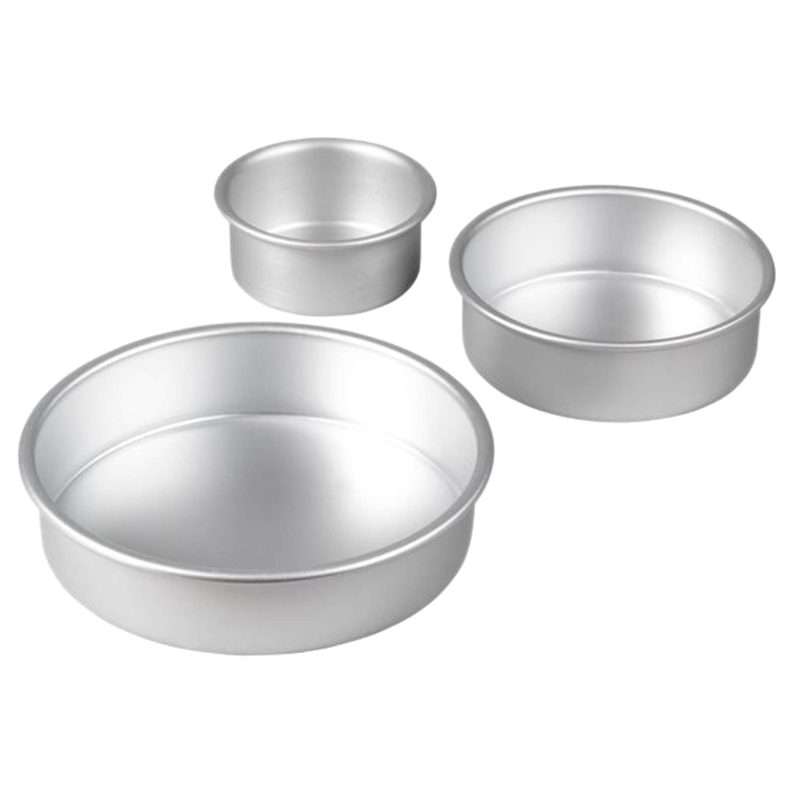 Wilton Round Cake Baking Tins Set, Aluminium, 3 Piece Set with 8in, 6in and 4in Cake Tins