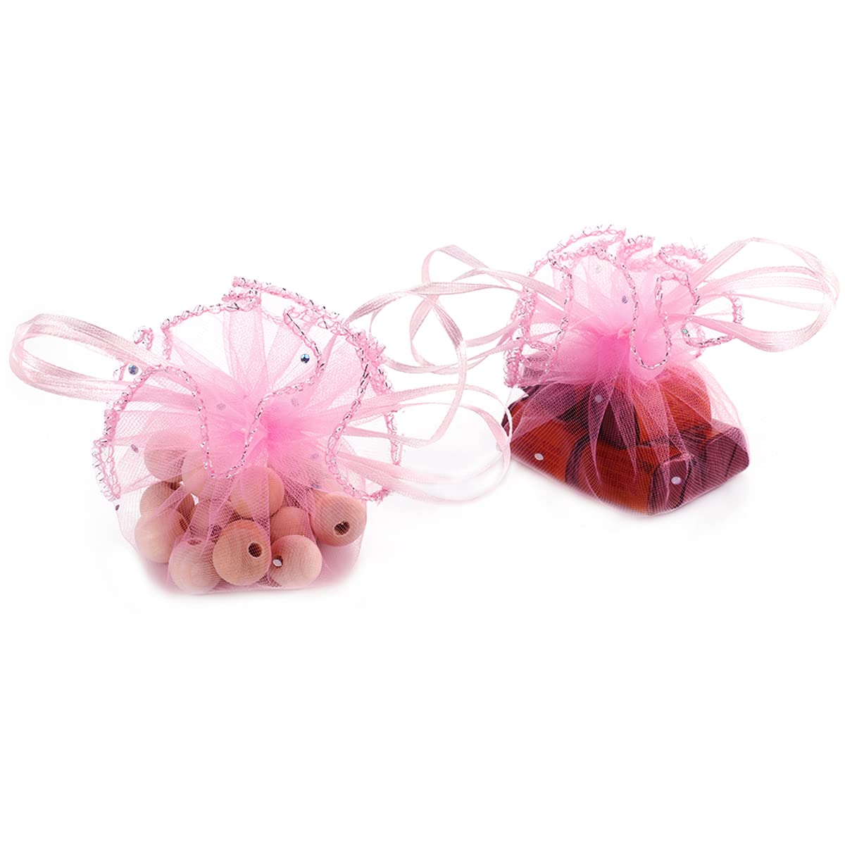 Bezall 50pcs 9.8 Inch Round Drawstring Organza Bags, Sheer Jewelry Candy Pouch Baby Shower Wedding Party Favor Gift Packaging Bags (Pink)