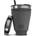 HYDAWAY Collapsible Tumbler with Lid and Straw - 16 oz I Portable, Insulated Silicone Travel Mug, Hot & Cold Foldable Cup for Coffee, Tea, Camping & Backpacking, Spill Proof Lid & Steel Rim
