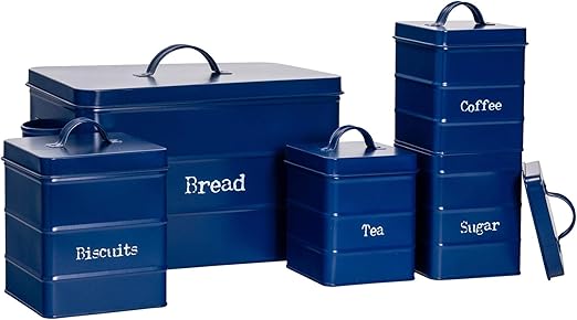 navy blue tea coffee sugar canisters